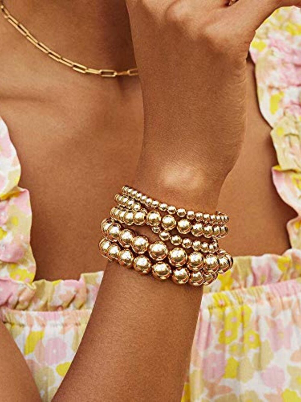 Gold Beaded Bracelet for Women 14 K Gold Plated Ball Beads Bracelet
